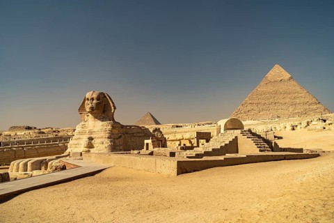 The Great Sphinx and the Pyramid of Chephren in Giza, Egypt