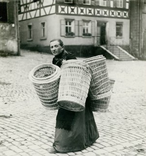 Bavaria, Franconia, woman's work, basket making, transport, poverty, home work, A woman carrying