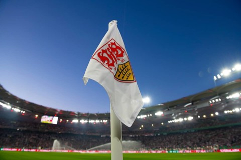Corner flag, VfB Stuttgart, logo, blue hour, floodlight game, soccer Bundesliga, DFB-Pokal,