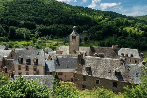 Saint Chely-d'Aubrac on Way of St James, Aubrac Regional Natural Park, Aveyron department,