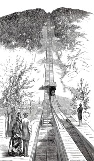 Mount Pisgah Plane, a steep cable car in Mauch Chunk, Pennsylvania, around 1890, inclined lift of
