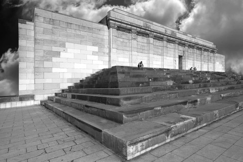 Central building of the National Socialists' Zeppelin main stand on the former Reichsparteitag