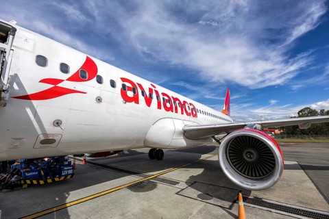 An Avianca Airbus A320 aircraft with license plate N750AV at Rionegro Airport in Medellin, Colombia