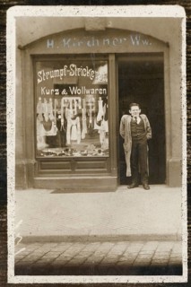 Haberdashery, woollen knitting, stocking knitting, H. Kirchner widow, growing, keeping, man