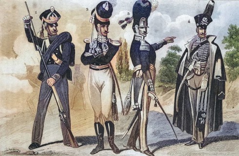Traditional clothing styles and culture from the 19th century. Military uniforms from Germany.