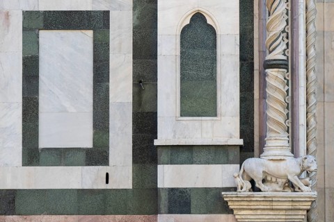 Detail, white and green marble, column, façade, Cathedral of Santa Maria del Fiore, Cathedral,