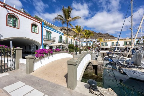 Gran Canaria island typical houses in Puerto de Mogan port vacation trip in Puerto de Mogán, Spain