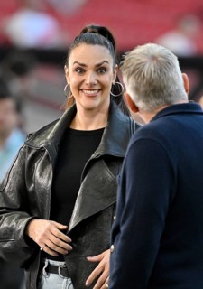 Bastian Schweinsteiger in interview, discussion with presenter reporter ARD Esther Sedlaczek,