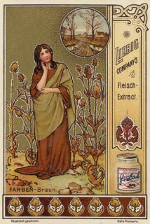 Picture series The colors, brown, A woman in Art Nouveau garb stands in a field of thistles,