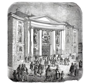 Exterior view of the École de Droit, Faculty of Law, in Paris. The neoclassical building, designed