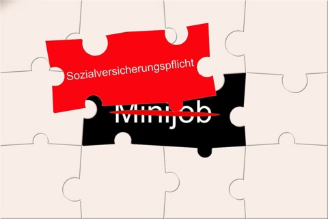 (photo montage) Puzzle with missing puzzle piece MINIJOB (crossed out) and new puzzle piece SOCIAL