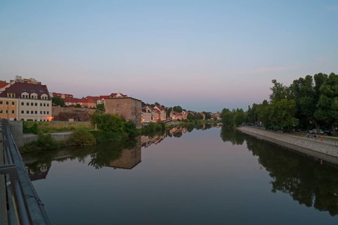 View from the Old Town Bridge of the Polish town of Görlitz Zgorzelec in the evening, as a border