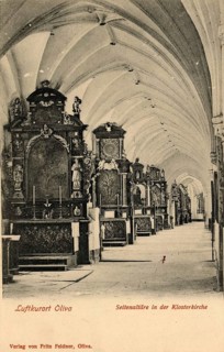 Historical postcard of the interior of Oliva Cathedral, Oliwa, in Danzig, Poland, with a view of