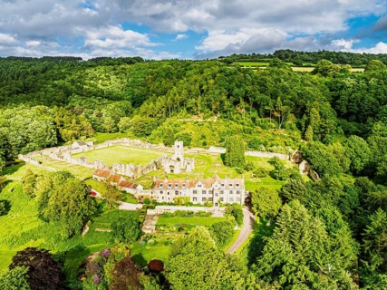 Mount Grace Priory, House and Gardens from a drone, East Harlsey, North Yorkshire, England, United