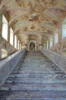 Holy staircase built in 1751 by Baroque builder Balthasar Neumann, stairway with frescoes,