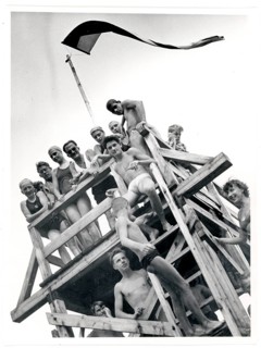 Bath tower, diving tower, bathing, swimwear, woman, men, leisure, fun, summer, group of people in