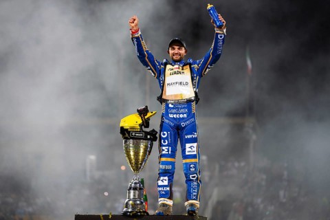 WROCLAW, POLAND - JUNE 20, 2026: DEWALT FIM Speedway GP of Poland. Speedway rider celebrating