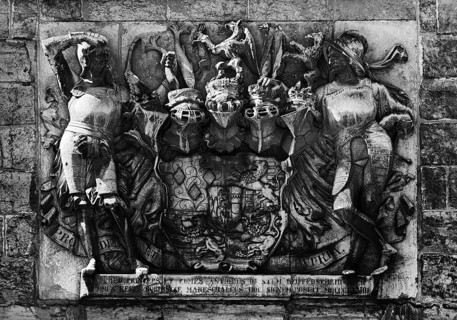 Relief at the historic Torburg in Dyck, Dyck Castle, Jüchen, Lower Rhine, North Rhine-Westphalia,