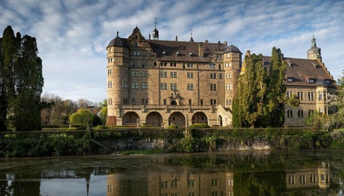 Neuenstein Castle, moated castle from the Staufer period, seat of the Hohenlohe Central Archive