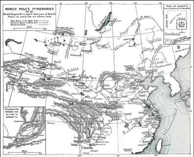 Marco Polo, c.?1254 –1324, an Italian merchant, explorer and writer, map of his travels, digital