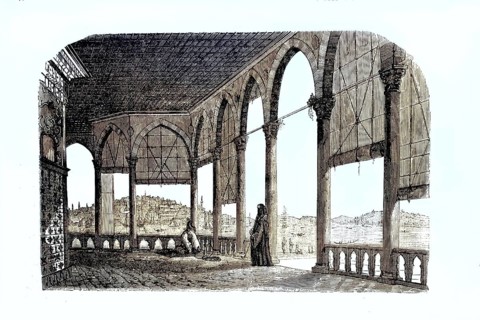 Illustration from 1849 shows the interior of the Yali Kasri, Imperial Kiosk, in Constantinople,