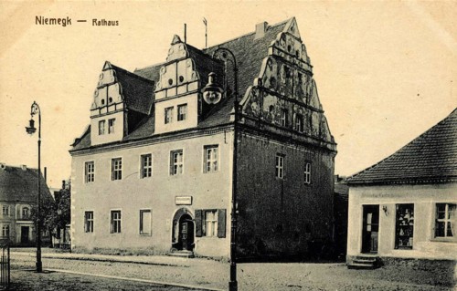 The historic town hall of Niemegk in Brandenburg, Germany, authentic reproduction of an old