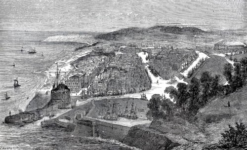 The French port city of Le Havre at the mouth of the Seine in Normandy from a bird's eye view in