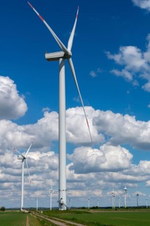 Wind turbines in the Reußenköge Bürgerwindpark, North Frisia, clean energy, power generation,