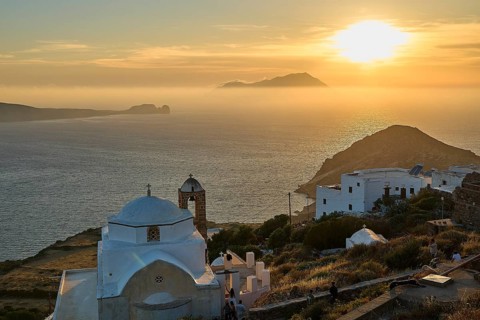 Panagia of Thalassitra Church, Panagia Thalassitra, Idyllic sunset over the sea with white church