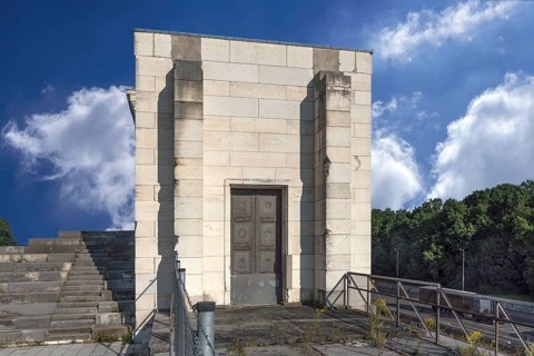 Partial view of the main stand from the Zeppelin field on the former Reichsparteitagsgelände,