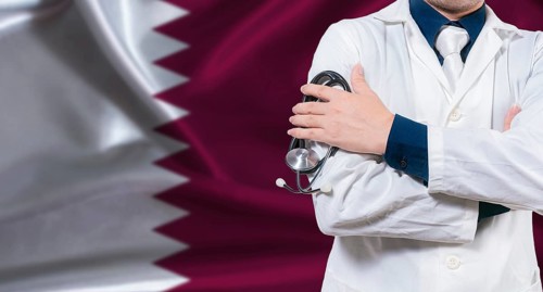 Qatari national health system, Medical professional holding sthetoscope isolated