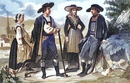Traditional clothing styles and culture from the 19th century. Peasants from Upper Carniola and
