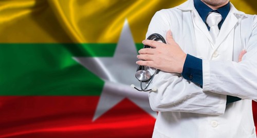 Burmese national health system, Medical professional holding sthetoscope isolated