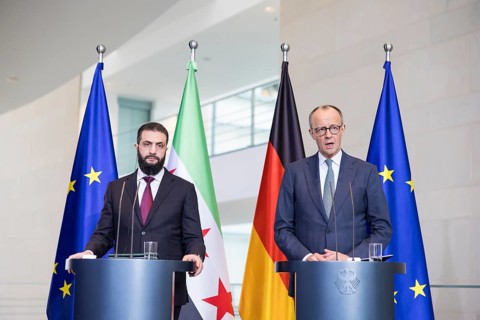 Ahmed al-Sharaa (President of the Syrian Arab Republic) and Friedrich Merz (Chancellor of the