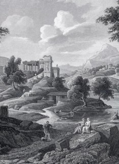 Detail from the painting Roman landscape by Claude Jean Baptiste Millet, landscape painting, Rome,
