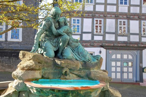 Liebenbach monument by Erich Hösel 1902, legend of the death scene Kuno and Else, landmark, death,