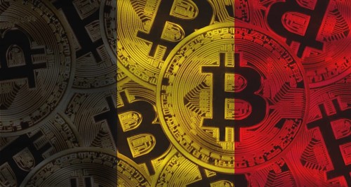 Investors in cryptocurrency and Blockchain Technology in Belgium, Concept.Golden bitcoin coins on