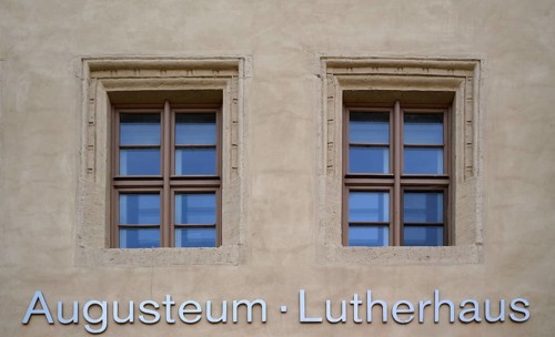 Logo, Luther House and Augusteum, Luther city Wittenberg, Saxony-Anhalt, Germany