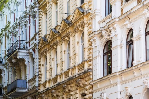 Street with old buildings from the Wilhelminian era in Wuppertal, Germany