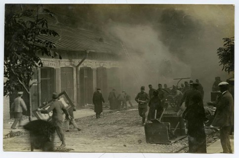 Slonim, Belarus, fire in the market halls, fire, firefighting, German occupation, World War I,