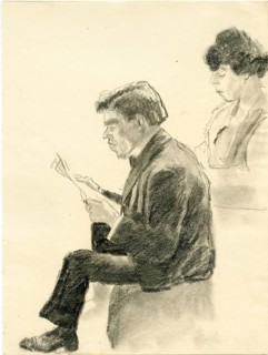 Kurt von Felden, Kurt Felden, actor, A man sitting reading while a woman stands in the background,