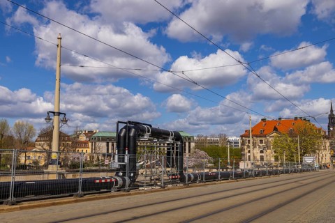 Interim heating line on Augustus Bridge, Dresden, Saxony, Germany