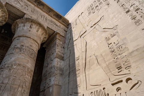 The art of ancient Egyptian story telling with carvings, reliefs and Hieroglyphs, Medinet Habu, the