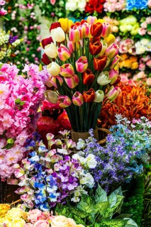 Plastic flower sales stand, Kad Luang Warorod Market, Chiang Mai Thailand