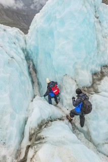 Mountaineers on glacier, Fox Glacier, Westland National Park, South Island, New Zealand