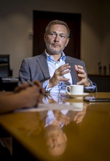 Christian Lindner (FDP), Federal Minister of Finance, recorded during an interview in his office at