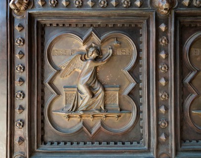Allegory of Hope (Spes), depicted as a winged female figure, relief panel by Andrea Pisano on the