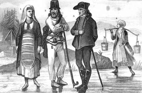 Traditional clothing styles and culture from the 19th century. Woman from Croatia (1), Farmer from