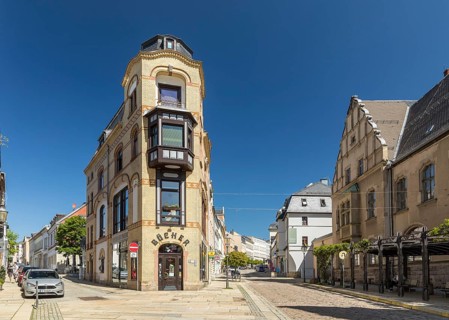 Historic shopping street Zwickauer Strasse in Reichenbach im Vogtland, Saxony, Germany