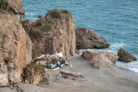 View of Playa de la Calahonda Beach from Balcón de Europa, Nerja, Costa del Sol, Andalusia, Spain